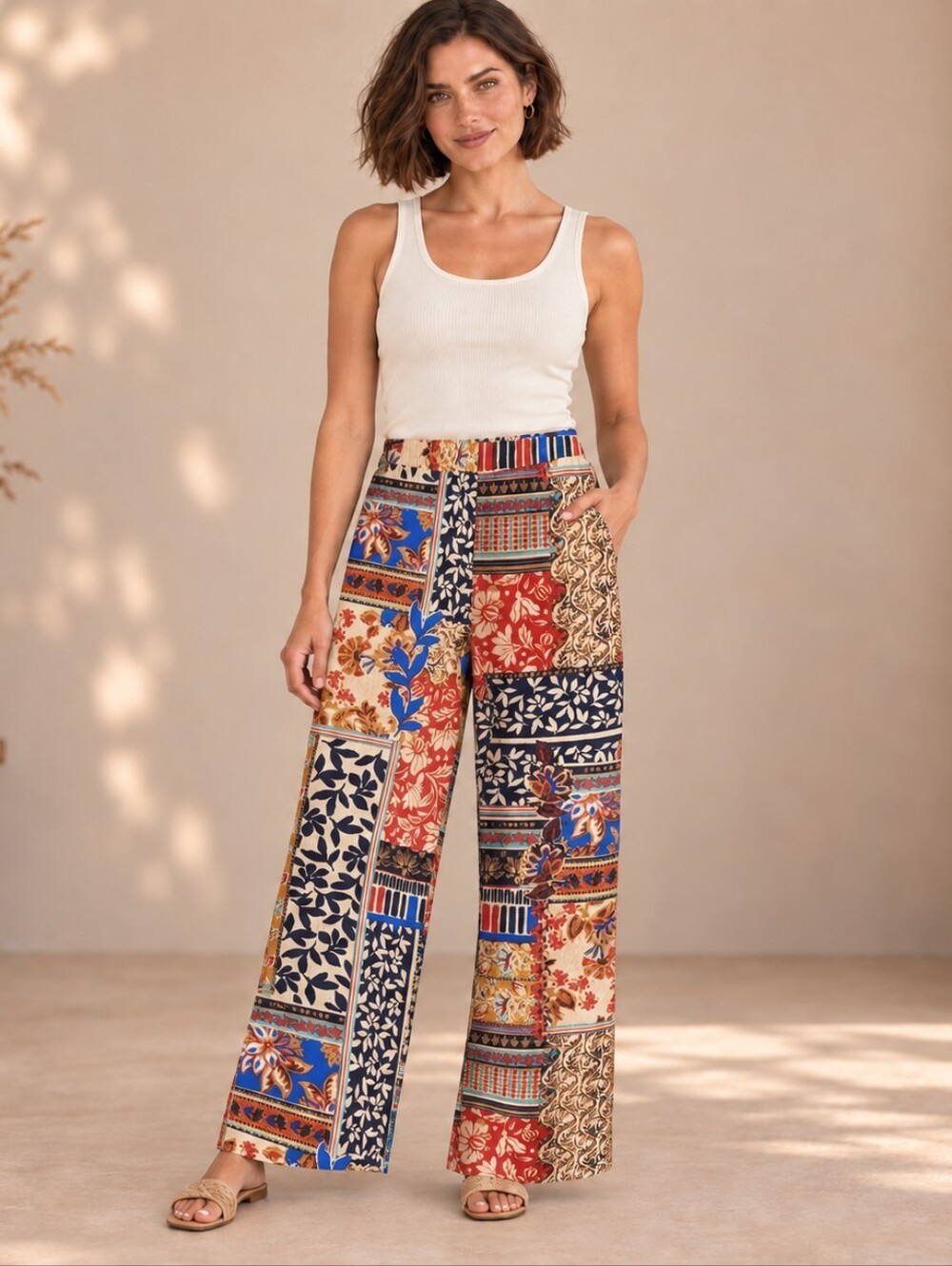533.Philosophy Multicolor Light Silky Wide-Leg Pants